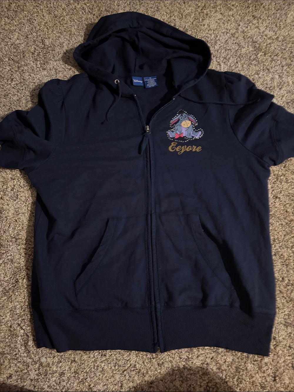 Disneys Eeyore Navy Zip-Up Hoodie, short sleeve. 2X